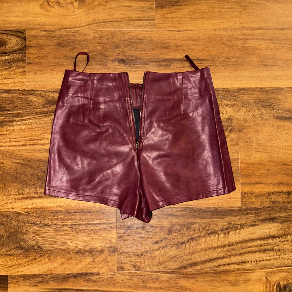 Burgundy Leather Shorts